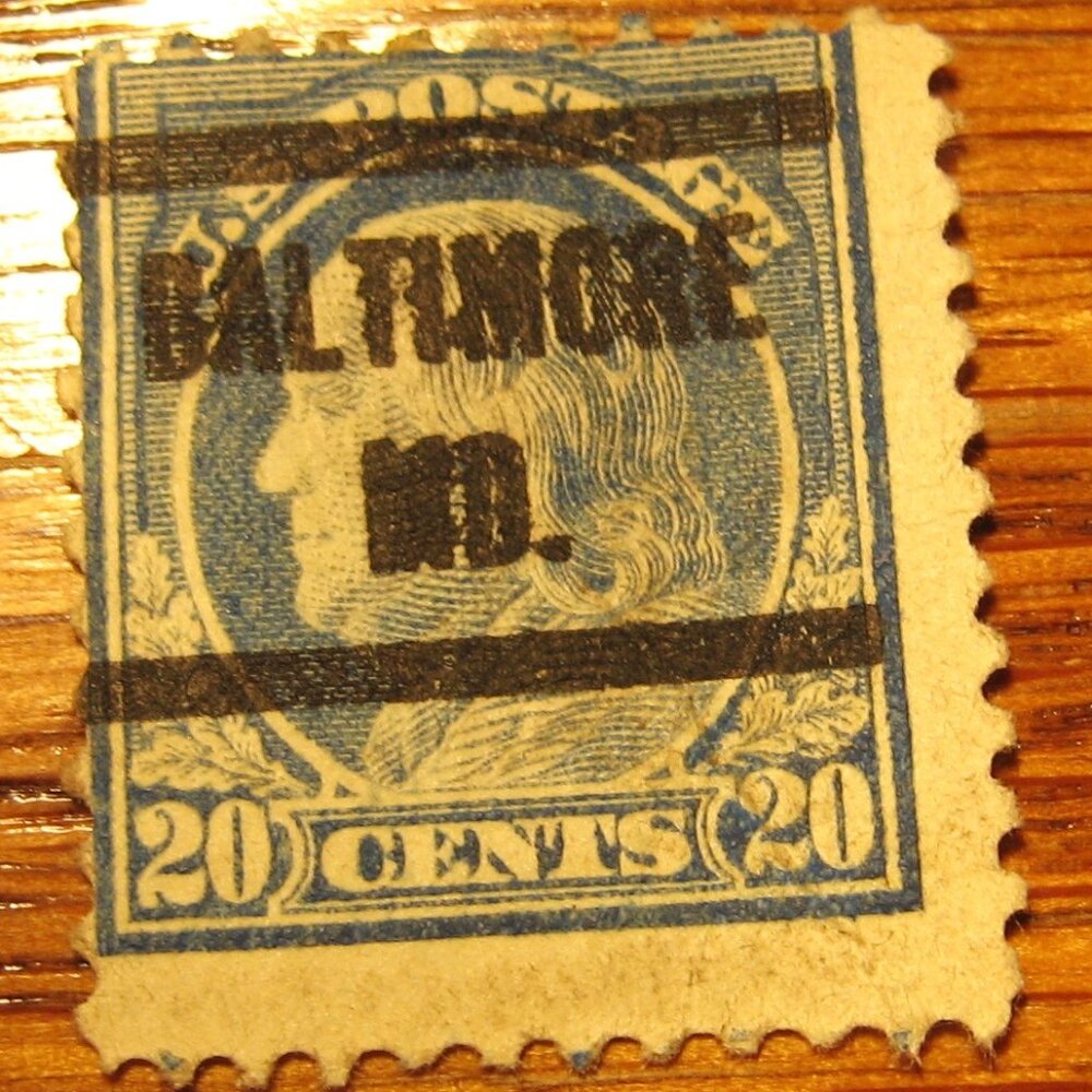 1912-14 PERFORATED 12 -  BENJAMIN FRANKLIN  20  CENT STAMP